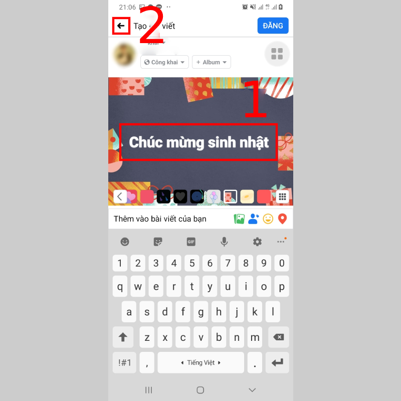  Viết trạng thái > Nhấn Nút quay lại.